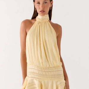 Chiffon Yellow Halter Mini Dress